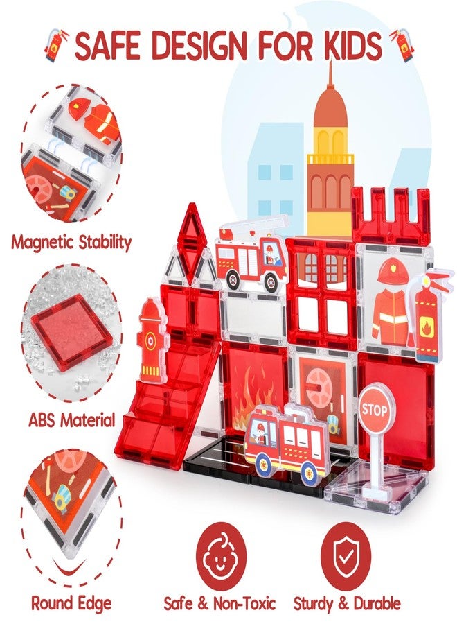 VANLINNY Magnetic Tiles, Firetruck Toys 3-5 Years Old, Fire Trucks for Toddlers 3-5, Magnetic Building Blocks for Kids, STEM Educational Construction Toys for Toddlers, Xmas Birthday Gifts for Boys and Girls - Image 2